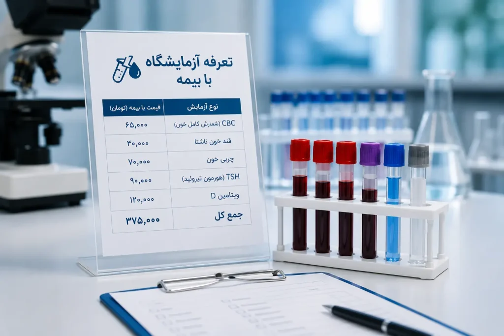 جدول قیمت انواع آزمایش با بیمه در سال ۱۴۰۵